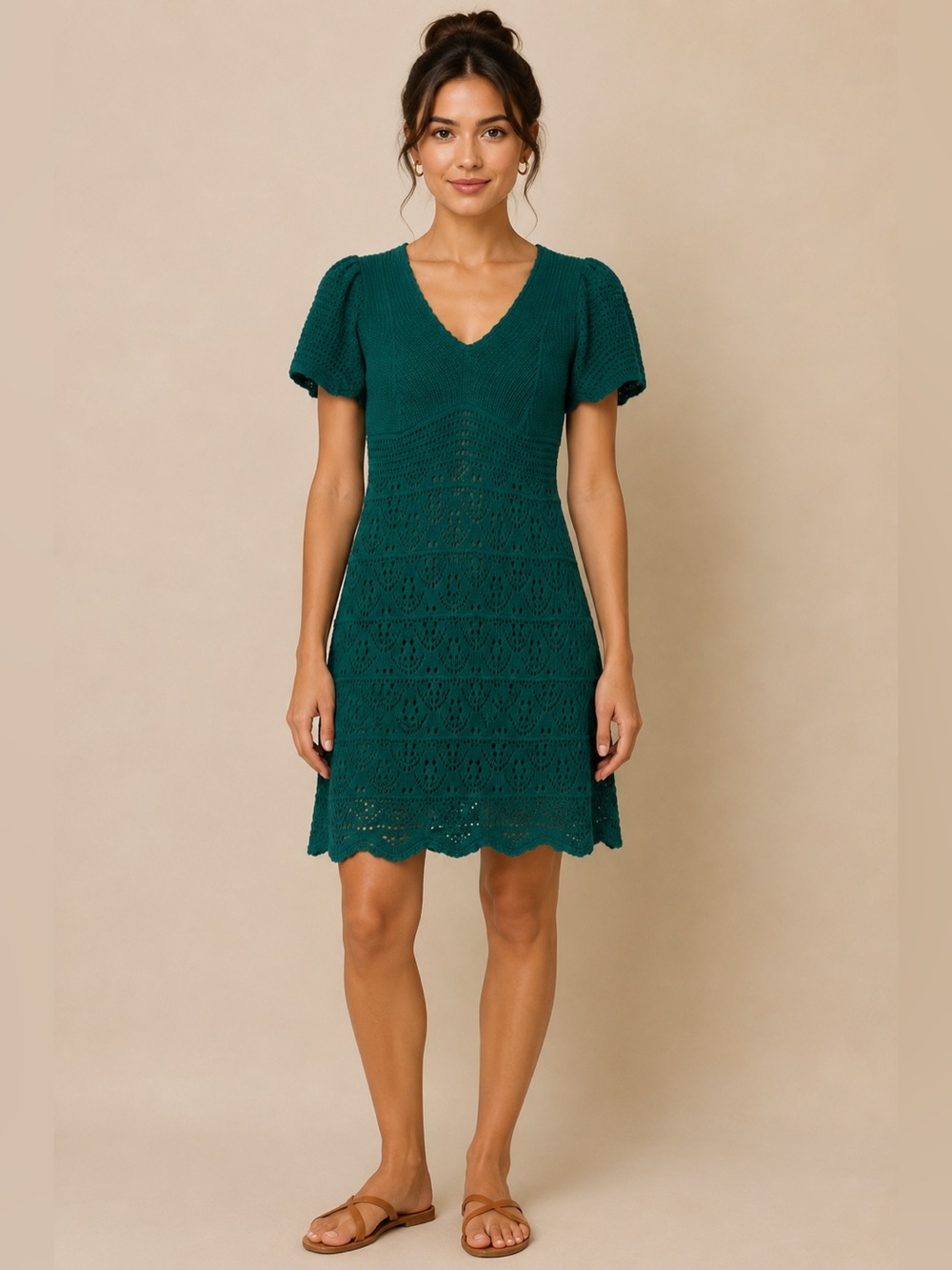 Freshman 1996 Green Crochet Knit Boho Dress